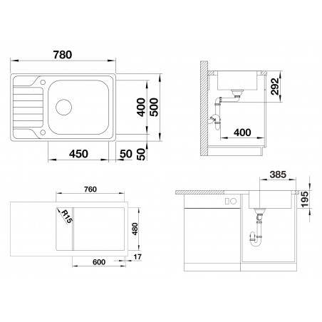 Kuchyňský dřez Blanco Dinas XL 6 S Compact Kartáčovaný, bez excentru Kuchyňský dřez Blanco Dinas XL 6 S Compact Kartáčovaný, bez excentru