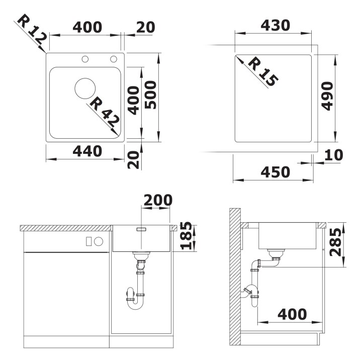 Kuchyňský dřez Blanco Solis 400-IF/A, Push Control, kartáčovaný