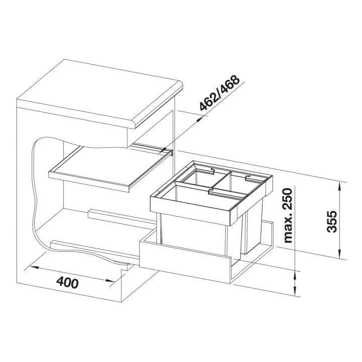 Odpadkový koš Blanco Flexon II 50/3, 1x 19 l + 2x 8 l