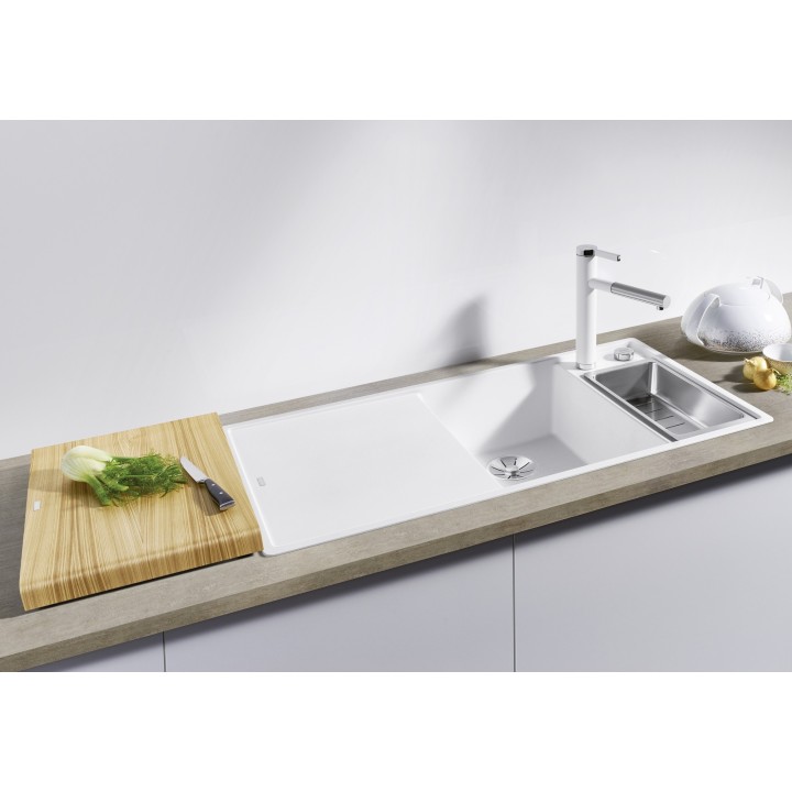 Kuchyňský dřez Blanco Axia III 6 S Bílá, levý, s dřevěnou krájecí deskou a miskou