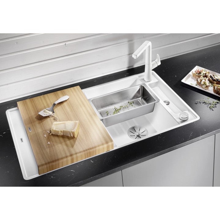 Kuchyňský dřez Blanco Axia III 5 S-F Bílá soft, s dřevěnou krájecí deskou