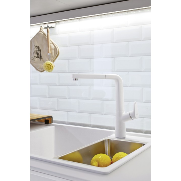Kuchyňský dřez Blanco Axia III 6 S Bílá soft, levý, se skleněnou krájecí deskou a miskou