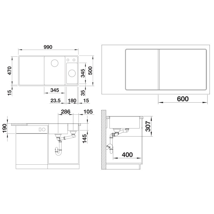 Kuchyňský dřez Blanco Axia III 6 S-F Bílá soft, pravý, se skleněnou krájecí deskou a miskou