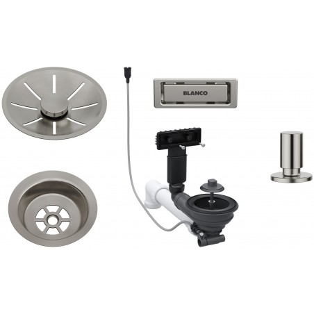 Odtoková sada Blanco v provedení Satin Platinum, pro jednu vaničku s excentrem Odtoková sada Blanco v provedení Satin Platinum, pro jednu vaničku s excentrem